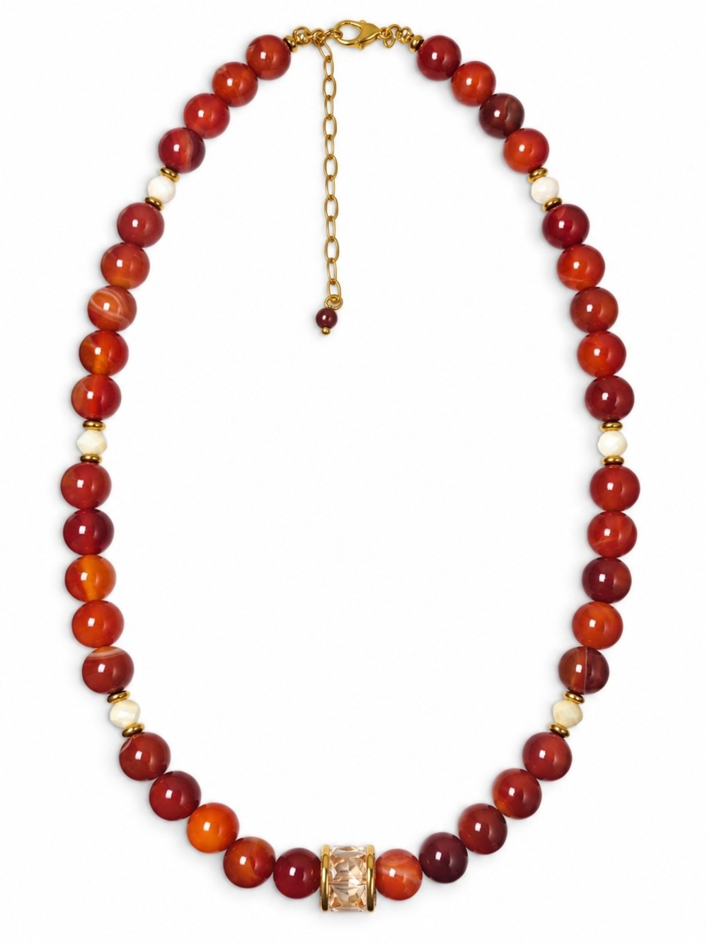 Red Carnelian Beaded Necklace with Gold Accent